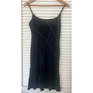 VTG Rozae Nichols Black Slip Dress 4 Spaghetti Straps Crisscross Pattern